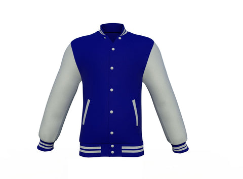 grey varsity letterman jacket with leather sleeves lucien detail close up image 13