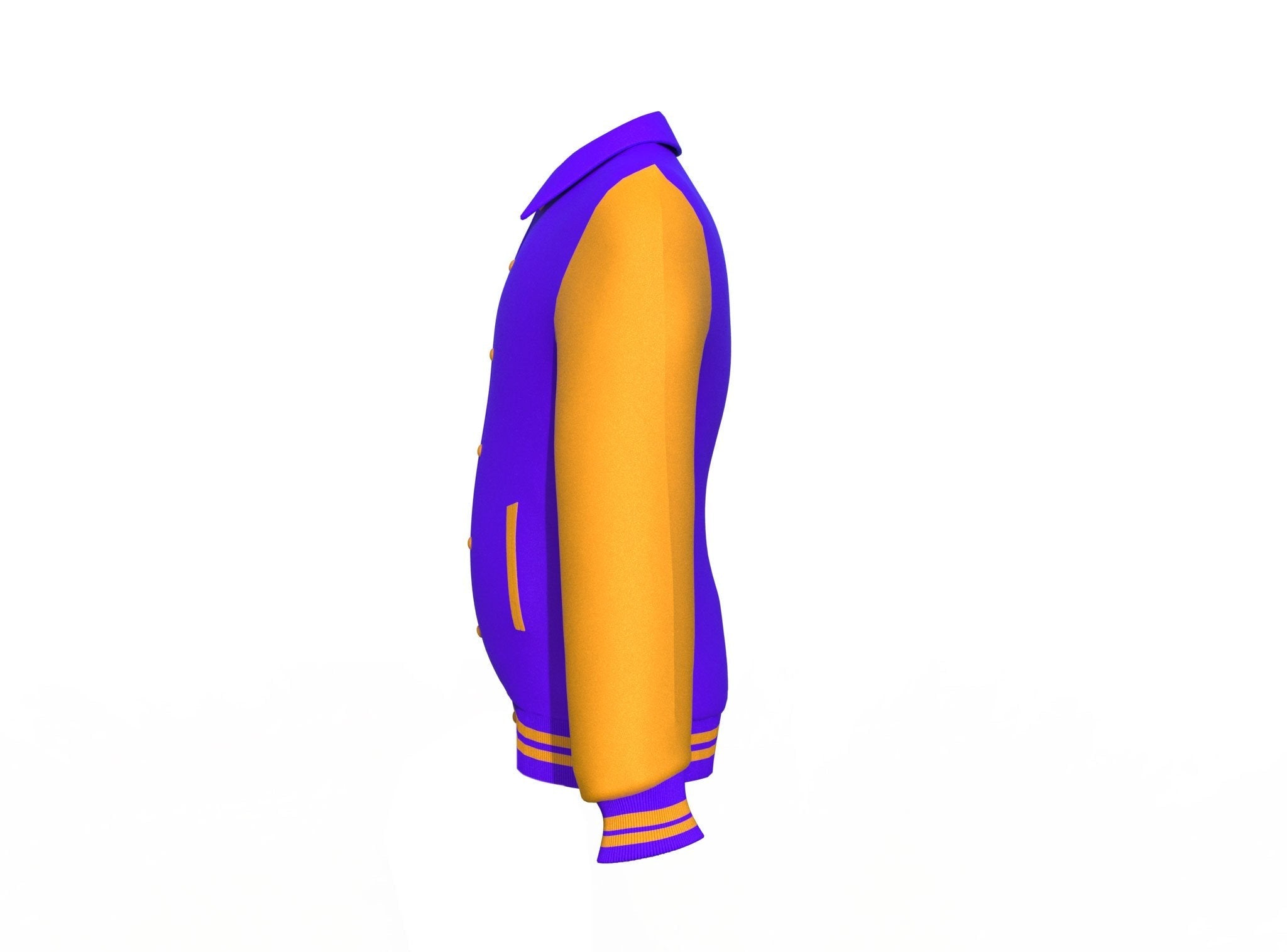 purple varsity letterman jacket with leather sleeves cassian front view image 10