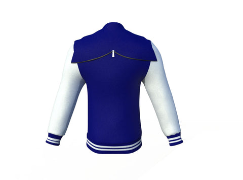 white varsity letterman jacket with leather sleeves henrik pocket detail