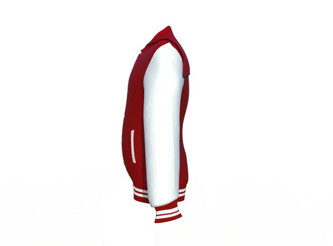 white varsity letterman jacket with leather sleeves leif side angle image 11