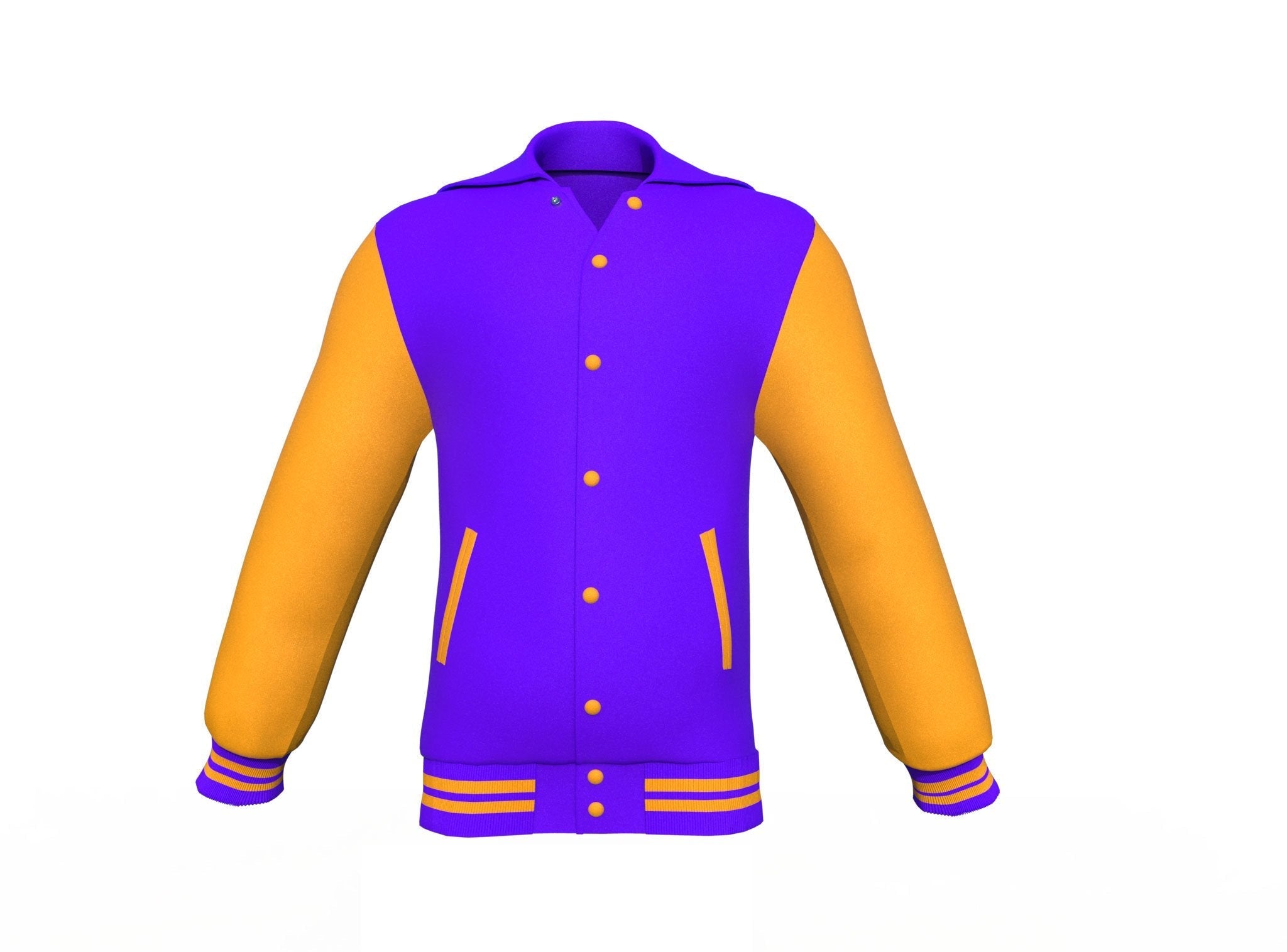 purple varsity letterman jacket with leather sleeves cassian back view