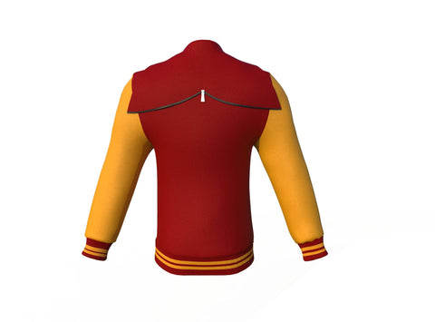 maroon varsity letterman jacket with leather sleeves armand pocket detail