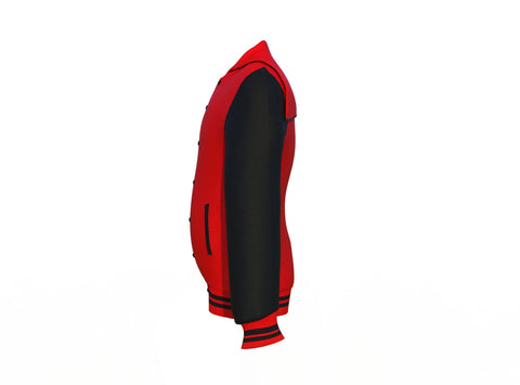 black varsity letterman jacket with leather sleeves dorian side angle image 11