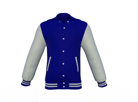 grey varsity letterman jacket with leather sleeves lucien back view