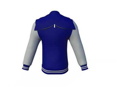 grey varsity letterman jacket with leather sleeves lucien pocket detail
