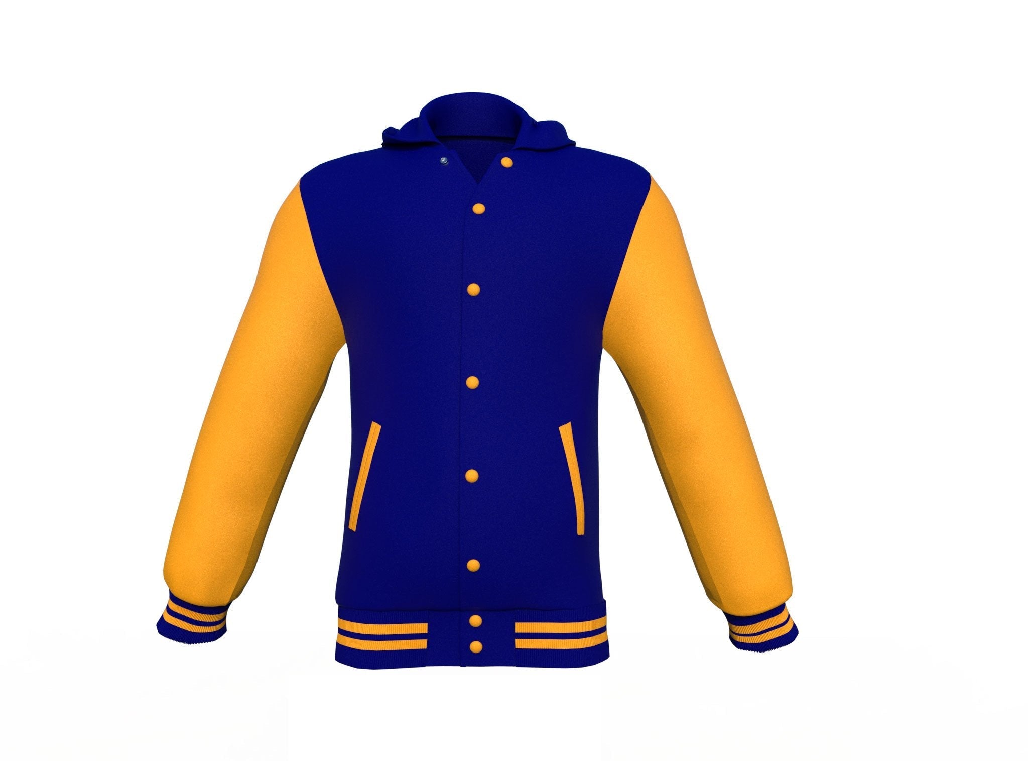 navy varsity letterman jacket with leather sleeves conrad detail close up