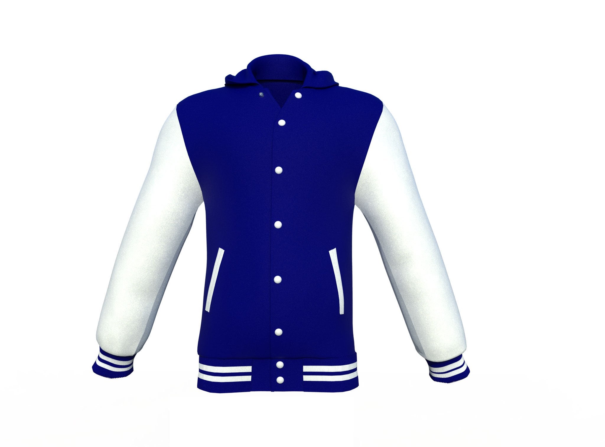 white varsity letterman jacket with leather sleeves henrik detail close up