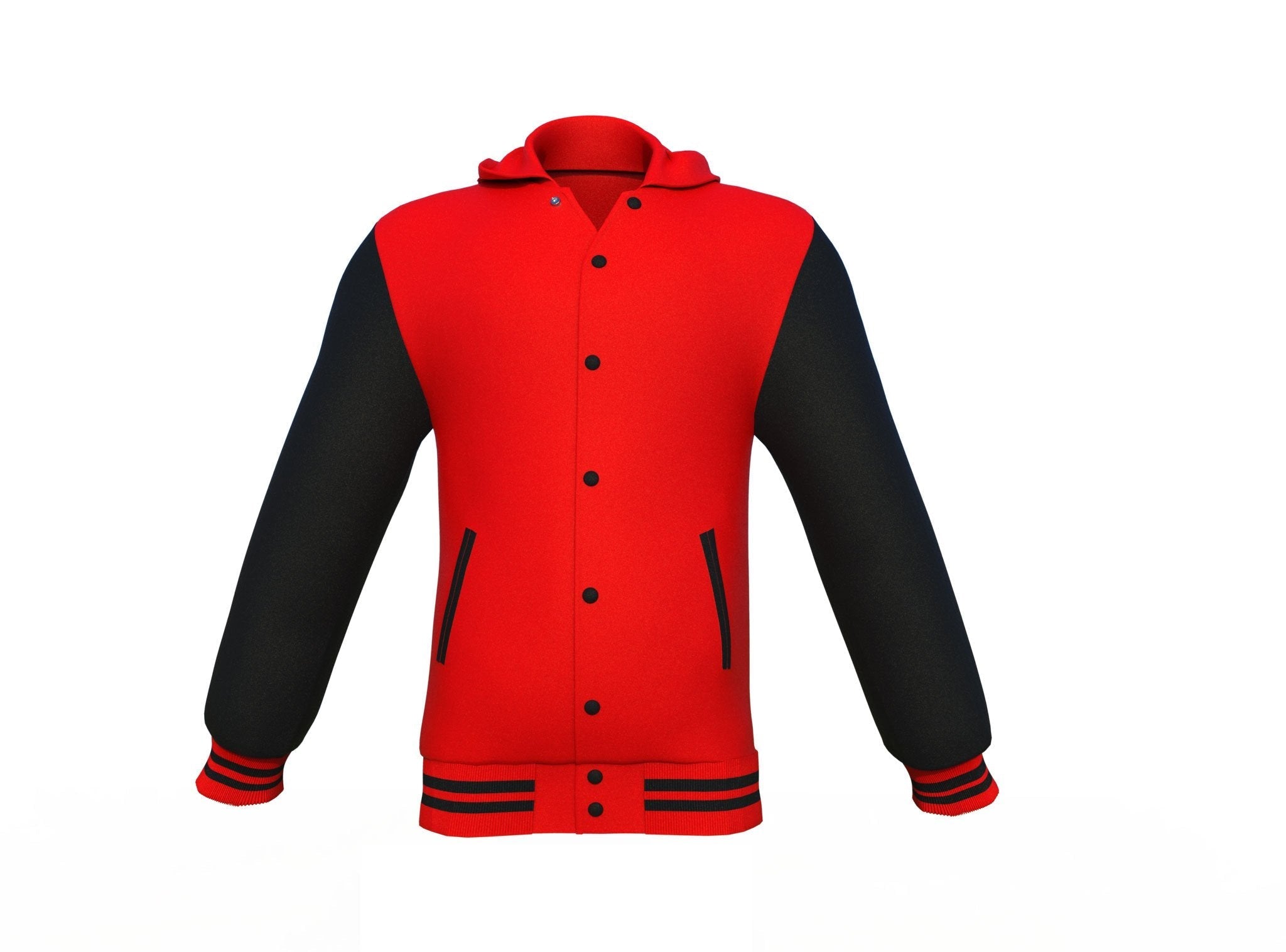 black varsity letterman jacket with leather sleeves dorian detail close up
