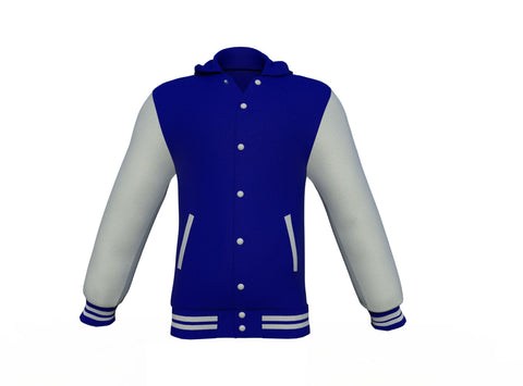 grey varsity letterman jacket with leather sleeves lucien detail close up