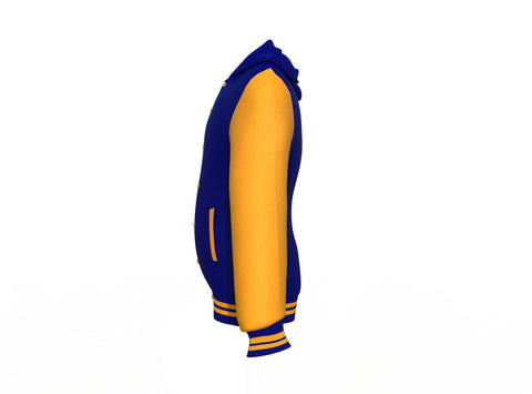 navy varsity letterman jacket with leather sleeves conrad back view image 12
