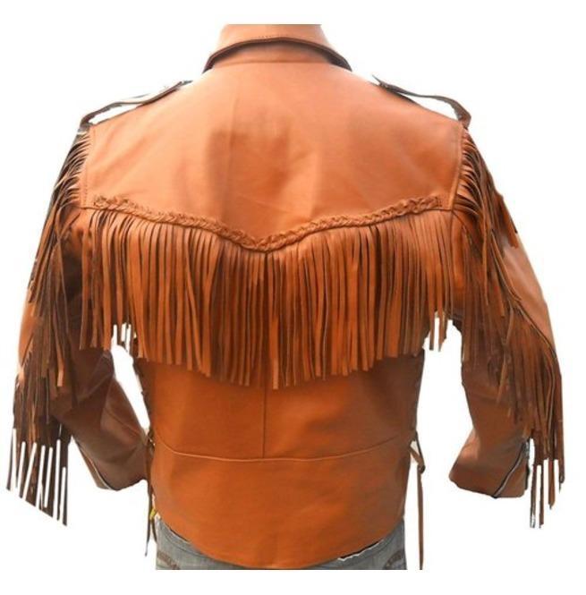 Cowboy leather jacket for men with fringe detailing

