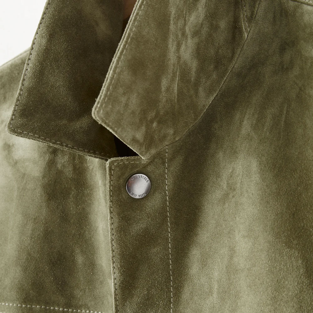 men's green leather shirt armand back view