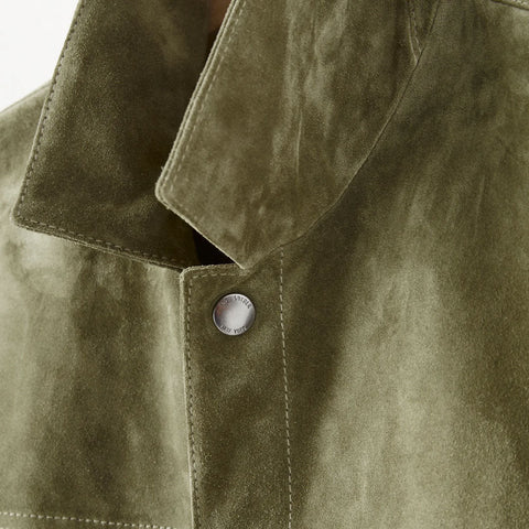 men's green leather shirt armand back view