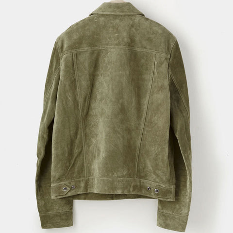 men's green leather shirt armand side angle