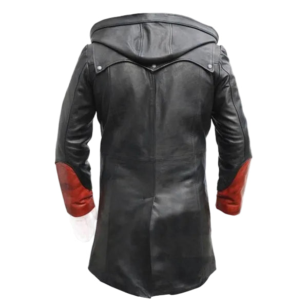 • longline leather coat zipper detail close up

