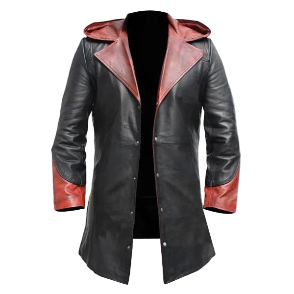 • black faux leather trench coat front view
