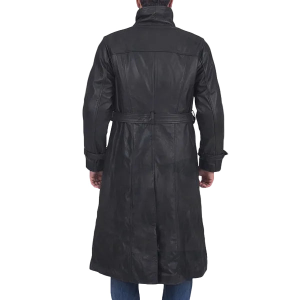• belted leather trench coat detail close up
