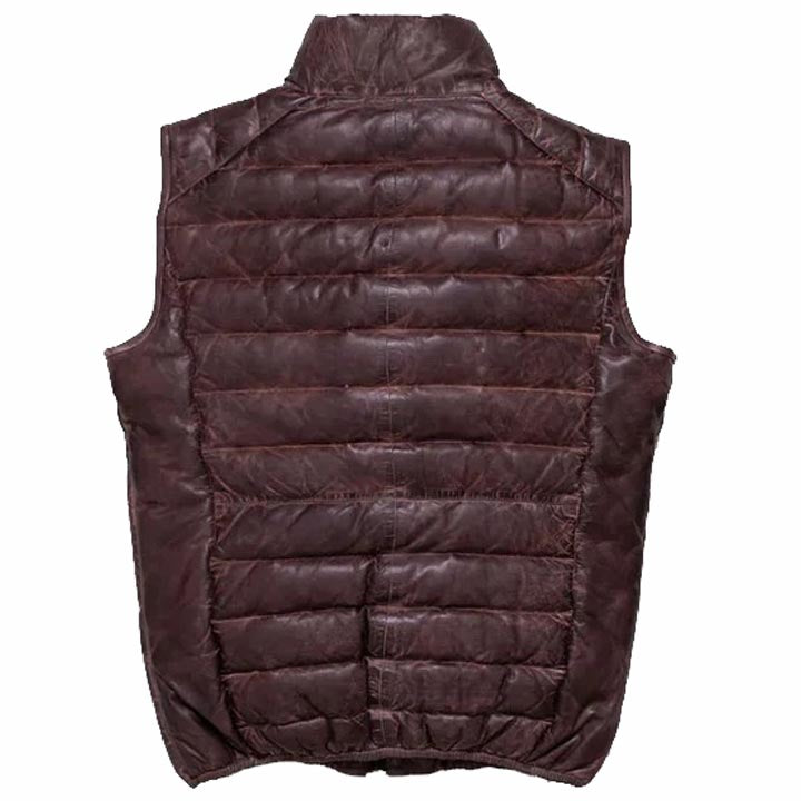 Dark Brown Leather Down Vest For Men - AMSEL LEATHERS