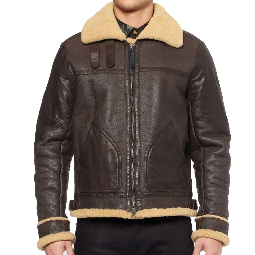 Dark Brown B3 shearling Bomber Leather jacket Men's - AMSEL LEATHERS