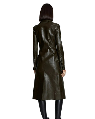 • slim fit leather coat detail close up
