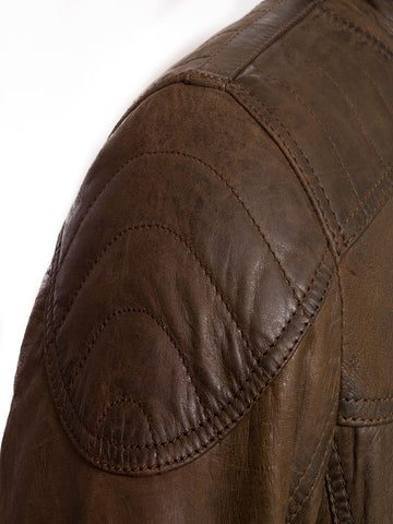 men’s dark brown cowhide leather jacket detail view