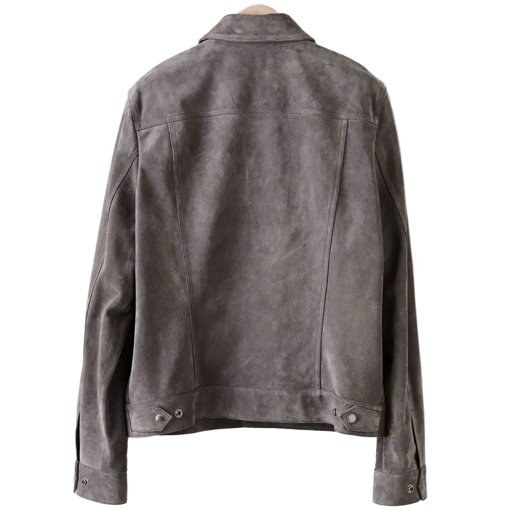 men's chocolate brown suede leather jacket marek side angle