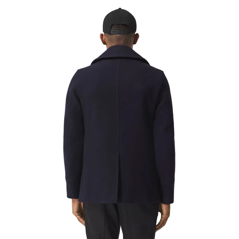 men’s blue cowhide leather coat side angle