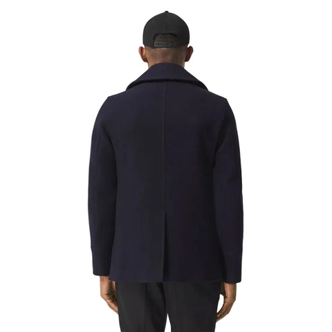 men’s blue cowhide leather coat side angle