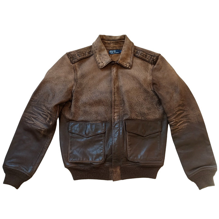 Distressed Leather Bomber Jacket - AMSEL LEATHERS