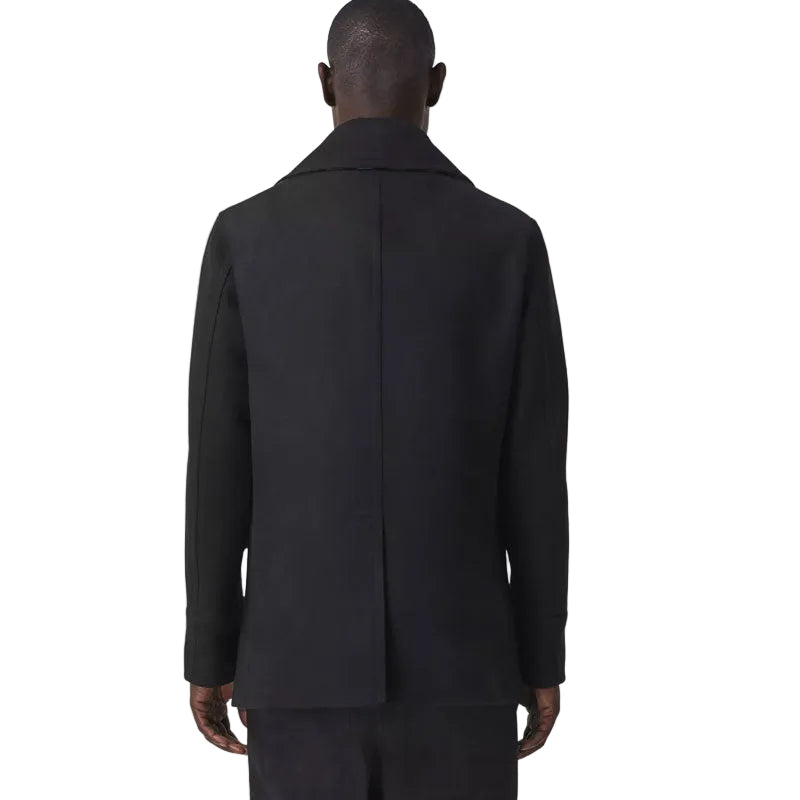 Double breasted black wool peacoat for men
