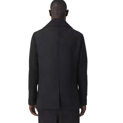 Double breasted black wool peacoat for men
