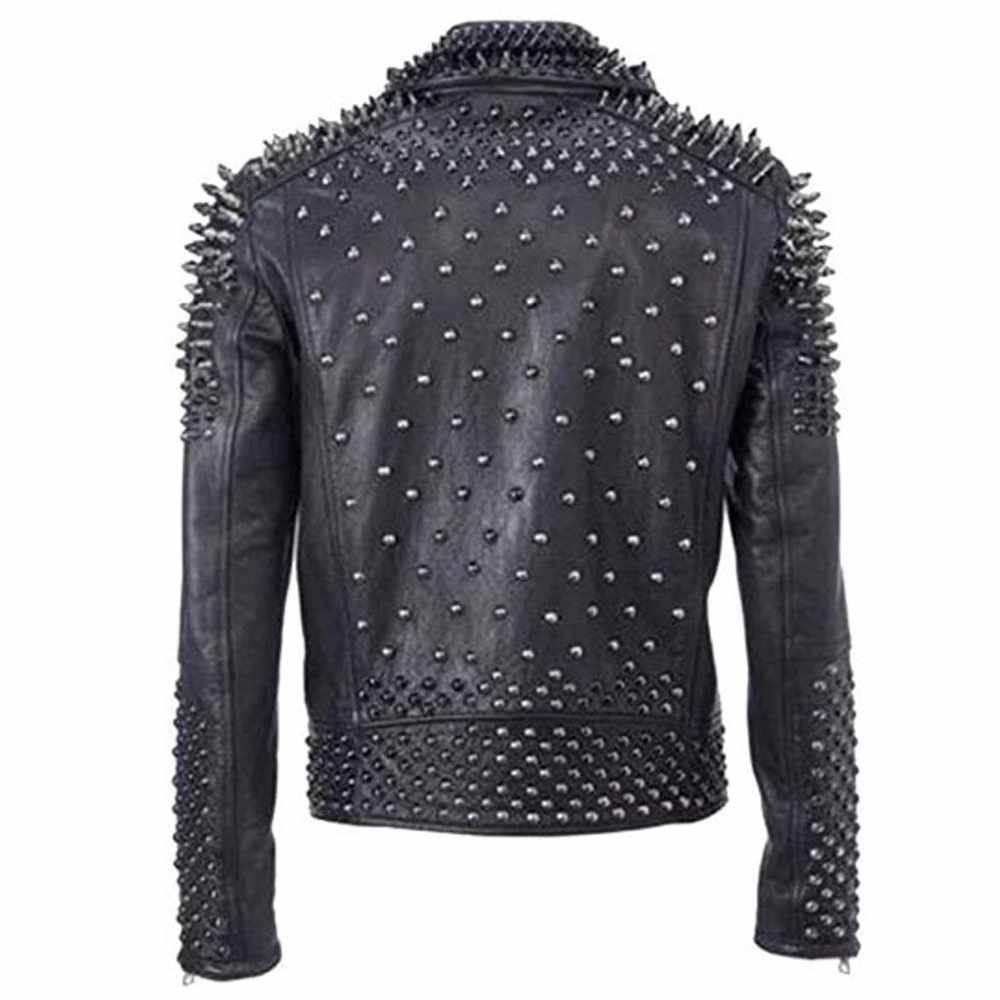 EMO Punk Rock Silver Black Studded Leather Jacket - AMSEL LEATHERS