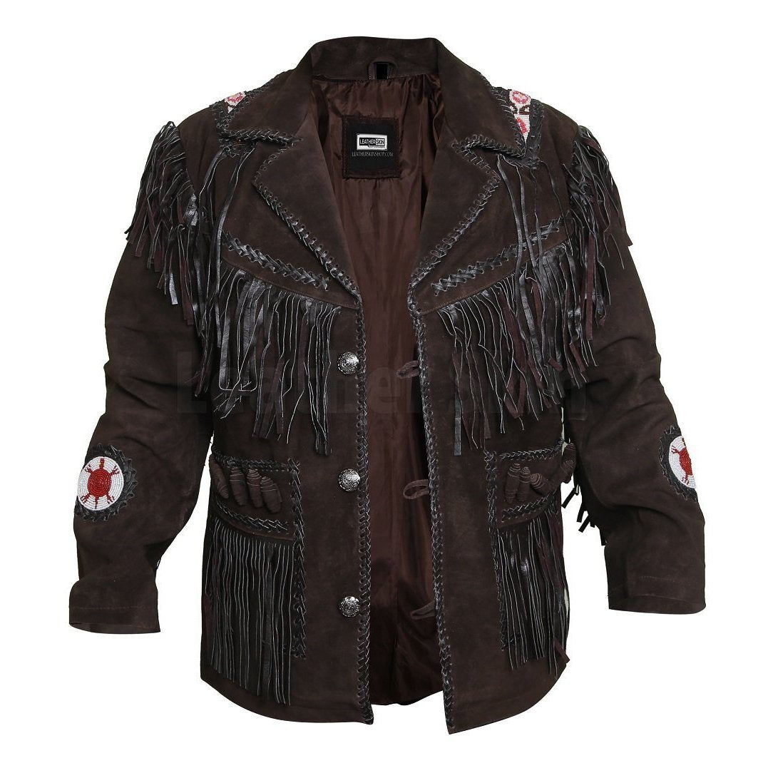 • fringe detail leather jacket close up
