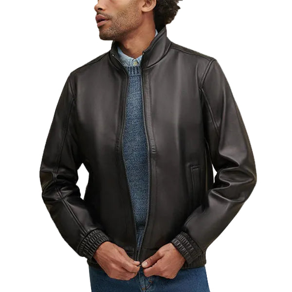 • leather bomber jacket mens front view
