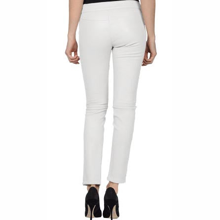 Elegance White Leather Pant For Women - AMSEL LEATHERS