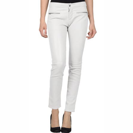 Elegance White Leather Pant For Women - AMSEL LEATHERS