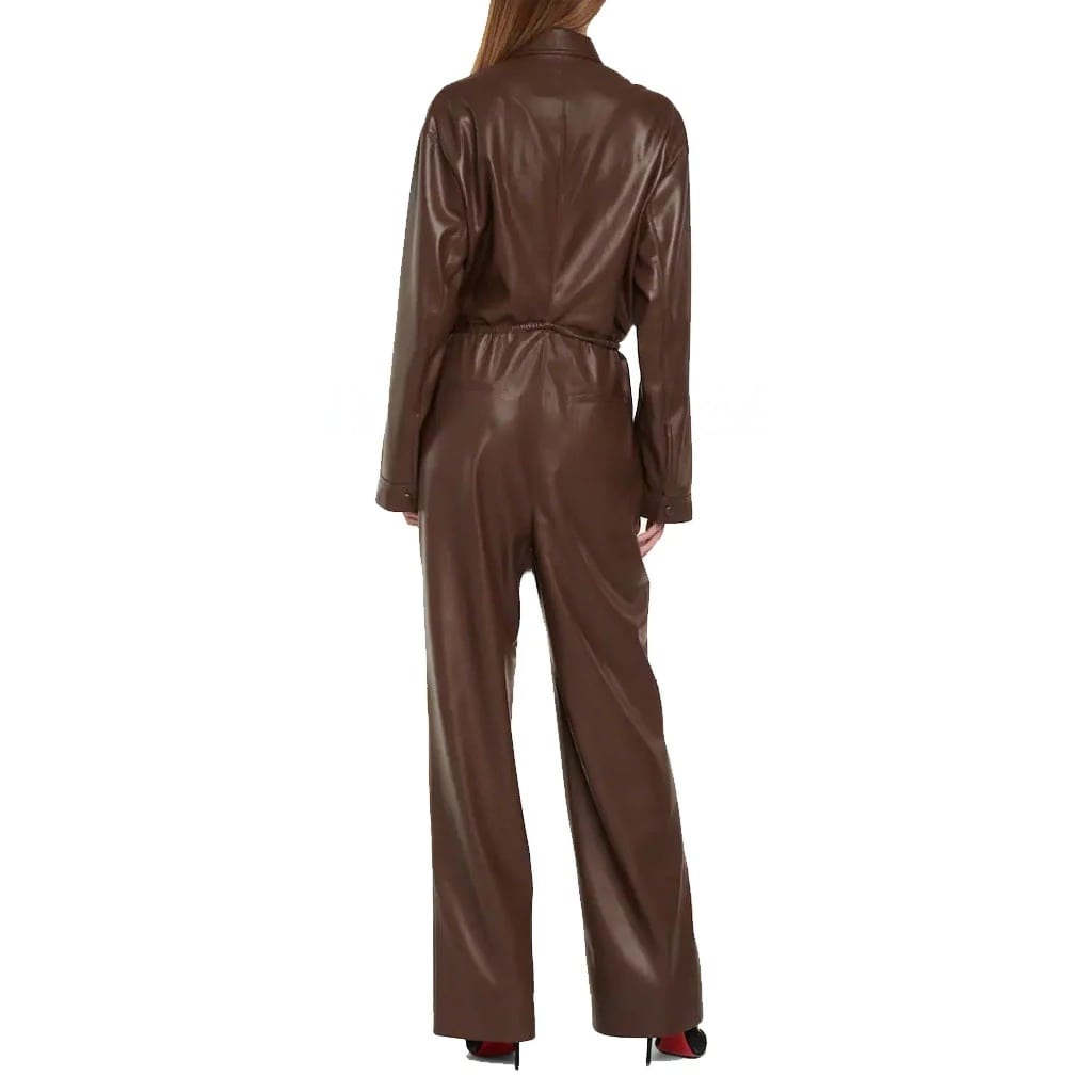 Elegant Chocolate Brown Leather Jumpsuit for Women - AMSEL LEATHERS