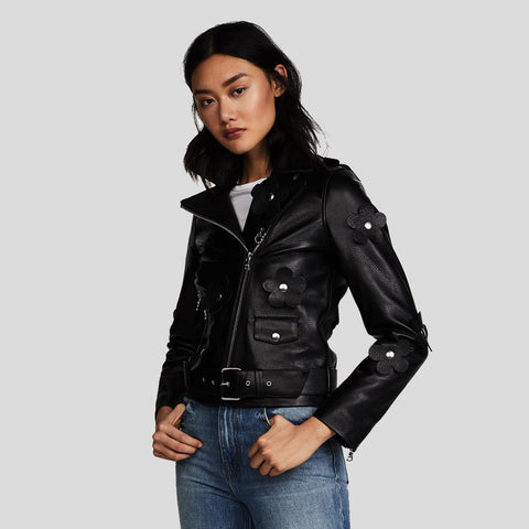 women's black leather biker jacket adeline side angle