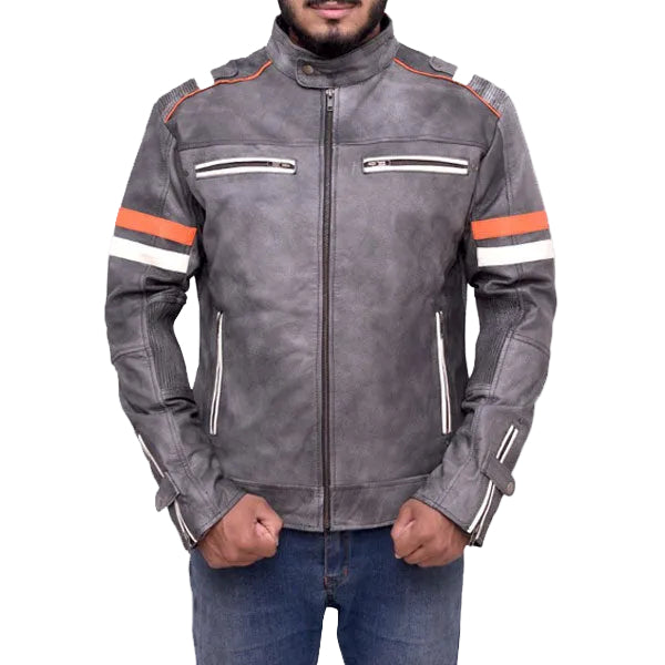 • fossil grey biker leather jacket mens front view
