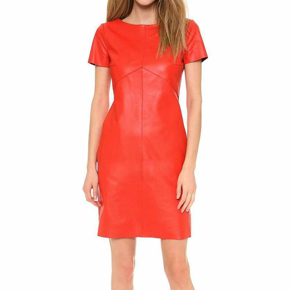 Red Leather Mini Party Dress For women - AMSEL LEATHERS