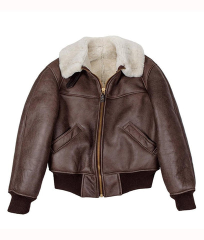 • b26 shearling bomber leather jacket front view
