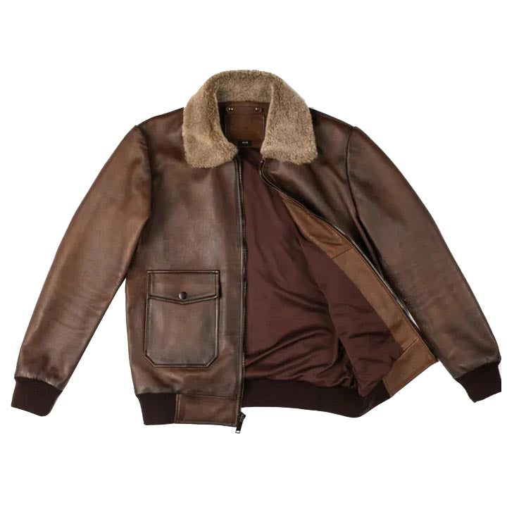 Chocolate Brown Leather Bomber Jacket - AMSEL LEATHERS