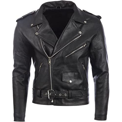 Genuine leather Belted Biker Jacket for Men - AMSEL LEATHERS