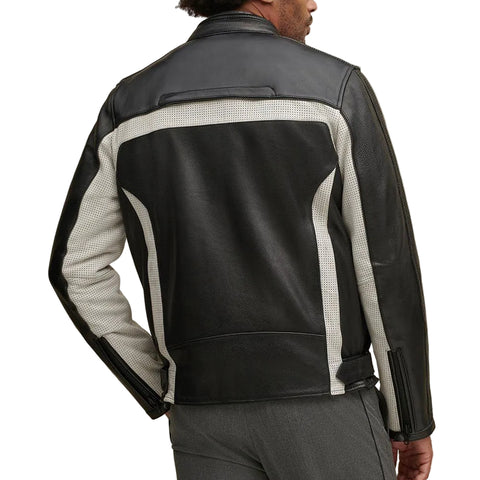 Genuine leather riding jacket with contrast panels
