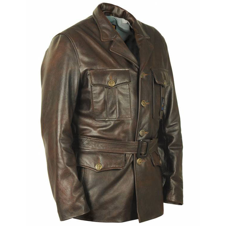 New Dark Brown Goldfish Leather Pea Coat - AMSEL LEATHERS