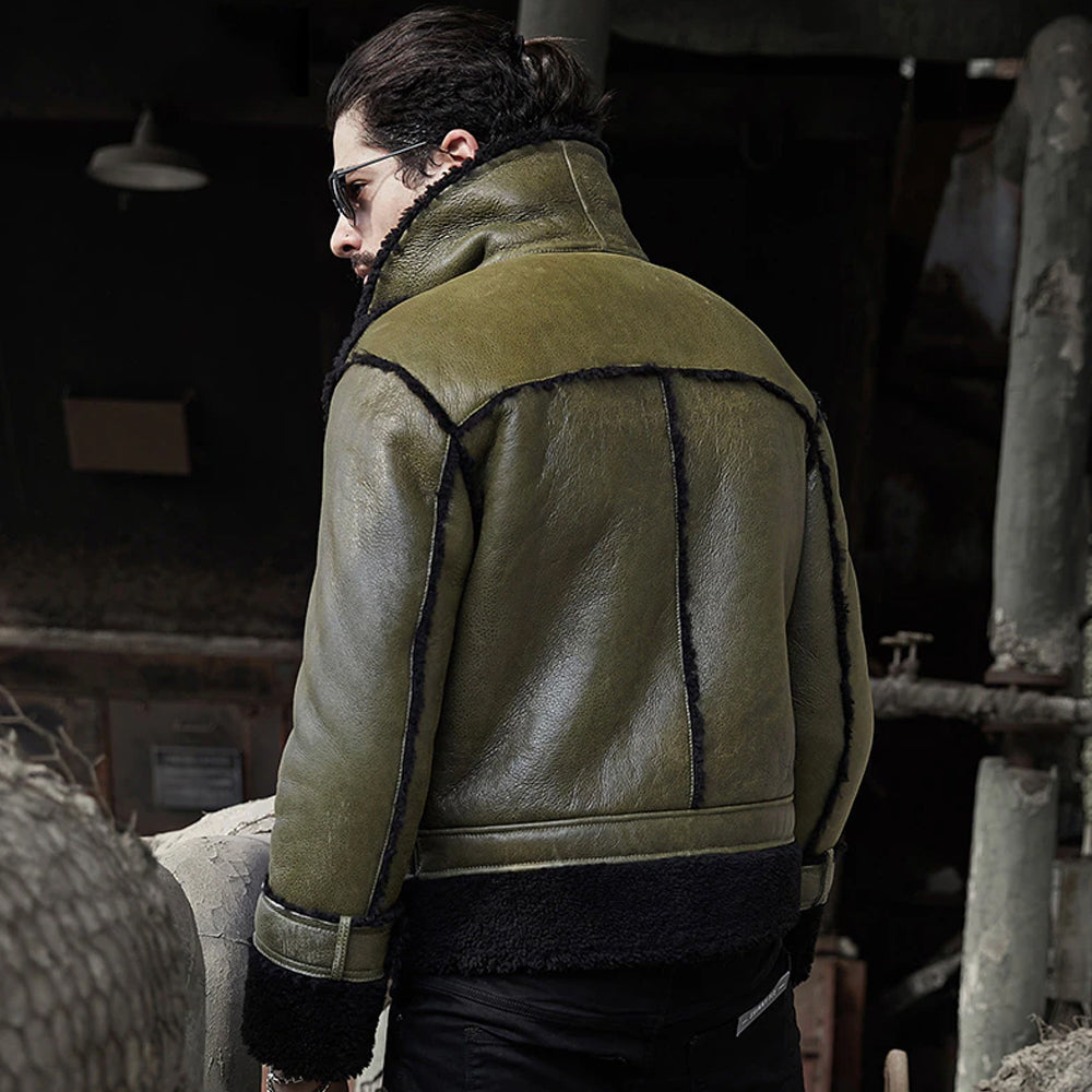 • sheepskin shearling collar detail close up
