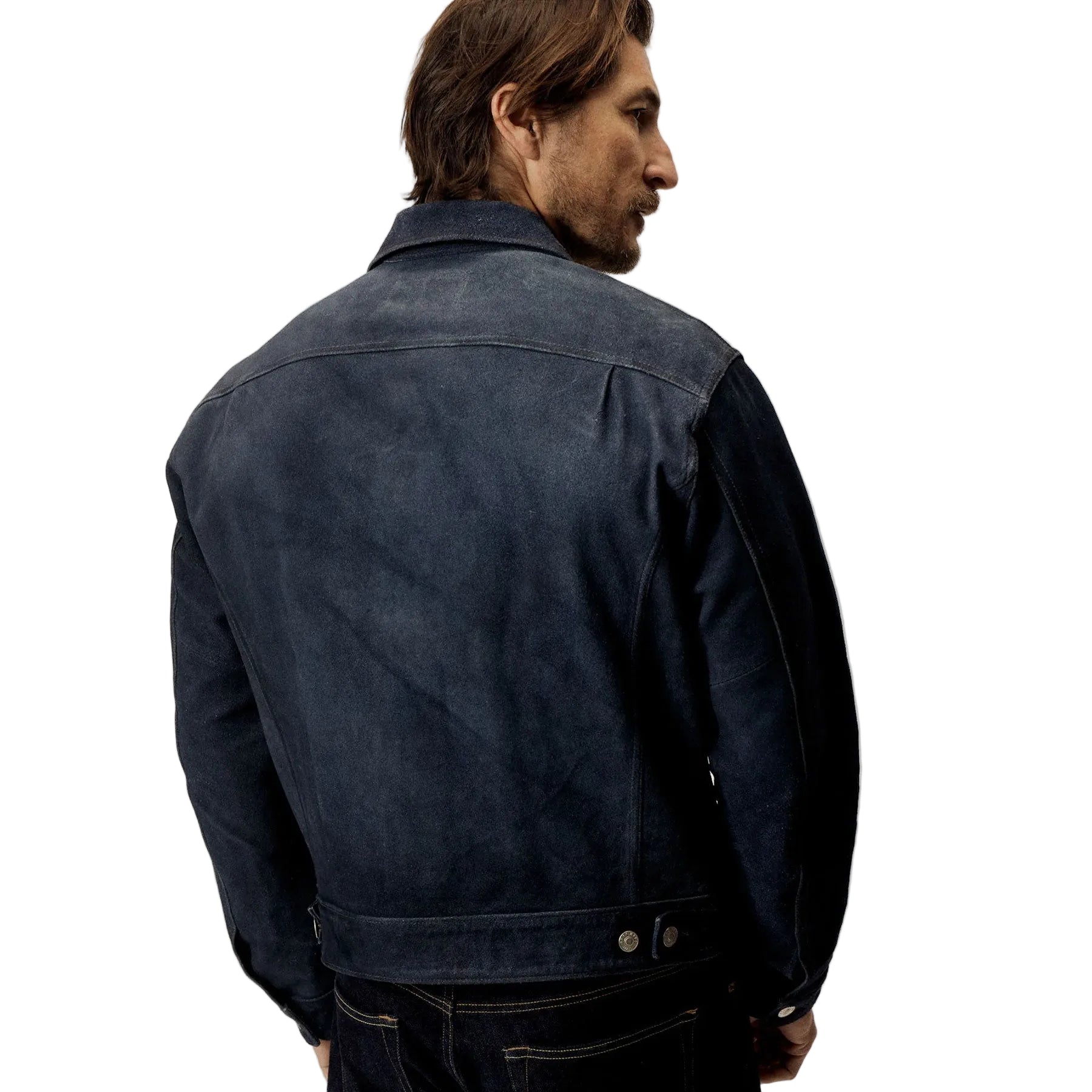 Green suede leather jacket for men with zip closure
