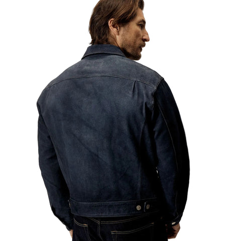 Green suede leather jacket for men with zip closure
