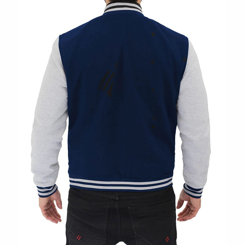 Grey And Blue Baseball-Style Varsity Jacket For Men - AMSEL LEATHERS