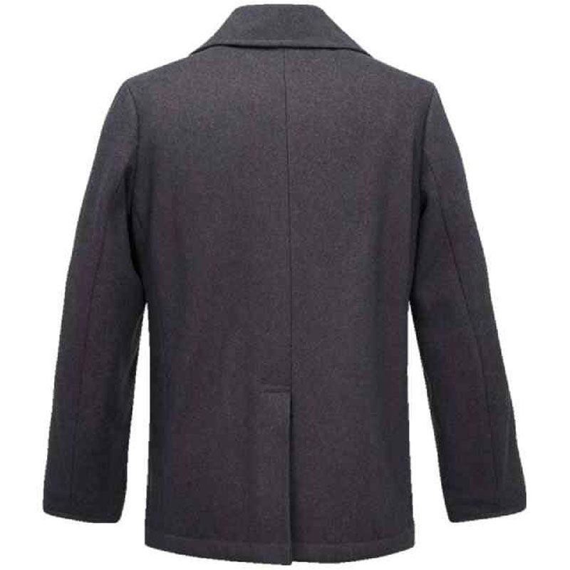 Grey Wool Double Breasted Pea Coat - AMSEL LEATHERS